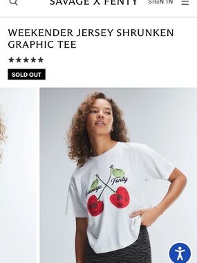Savage X Fenty White Tee with Red Cherry Graphic